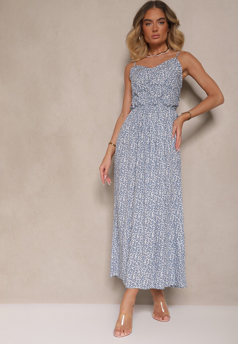 Jasnoniebieska Rozkloszowana Sukienka z Bawełny na Ramiączkach Jenarissea