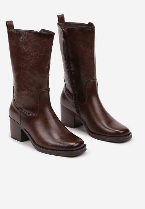 Ciemnobrązowe Casualowe Botki Sztyblety na Słupku Teralita