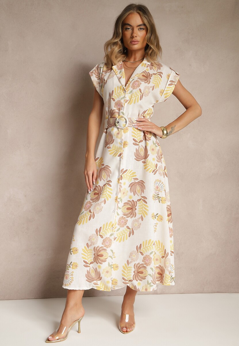 Różowa Koszulowa Sukienka z Wiskozą z Dodatkowym Paskiem Nitapinia