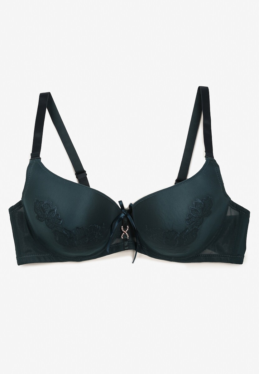 Ciemnozielony Biustonosz Ozdobiony Koronką Full Cup Pasecia