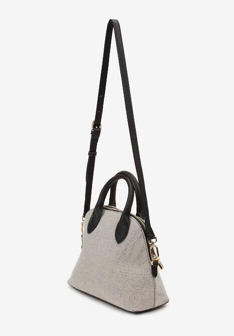 Czarna Torebka z Rączką i Paskiem z Regulacją ze Wstawkami z Ekoskóry i Brelokiem Bonnia