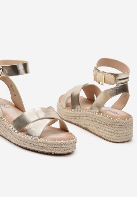 Złote Sandały na Platformie z Plecionki Zapinane na Sprzączkę Edoni