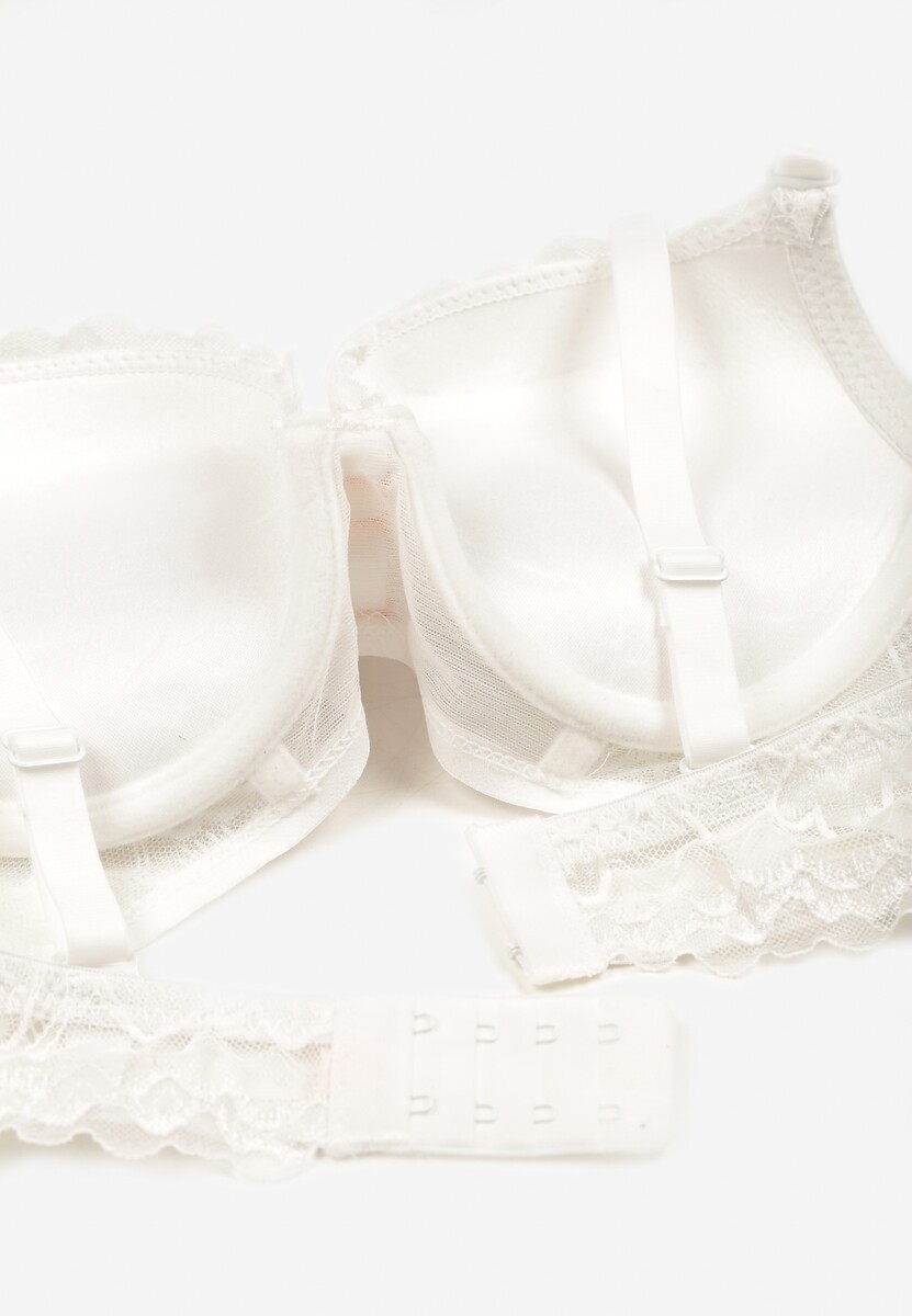 Jasnobeżowy Biustonosz Push Up z Ozdobną Koronką Neamitra