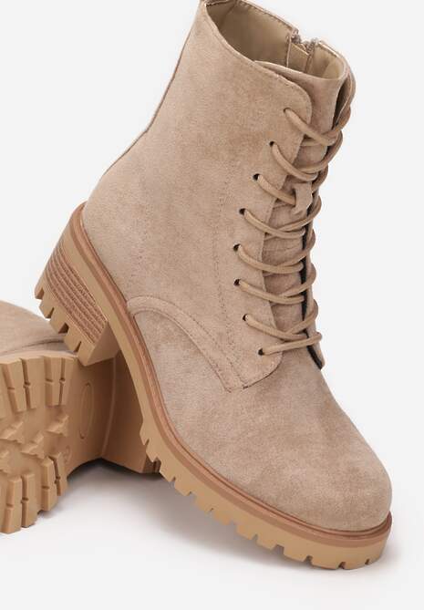 Beżowe Botki ze Sznurowaniem Ditra