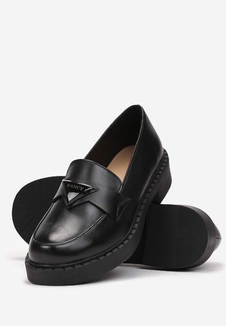 Czarne Mokasyny na Płaskim Obcasie ze Skórzaną Wkładką Mesanim