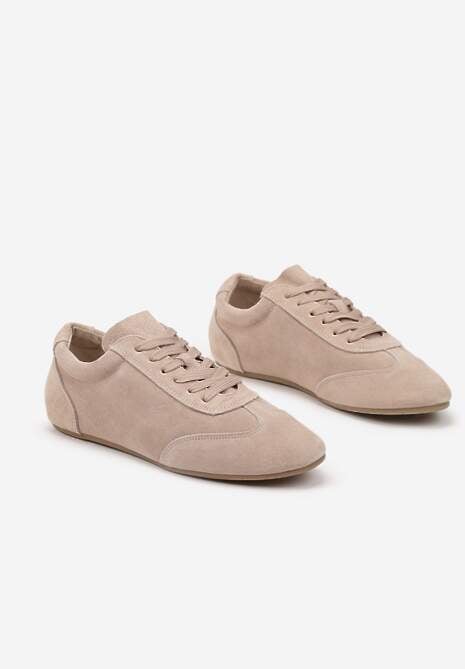 Beżowe Sneakersy Basic ze Skóry Naturalnej Fonariela