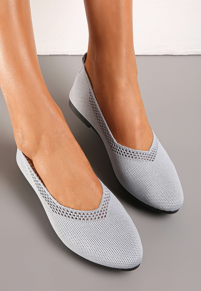 Szare Płaskie Balerinki Plecione z Ozdobnymi Wycięciami Daniya