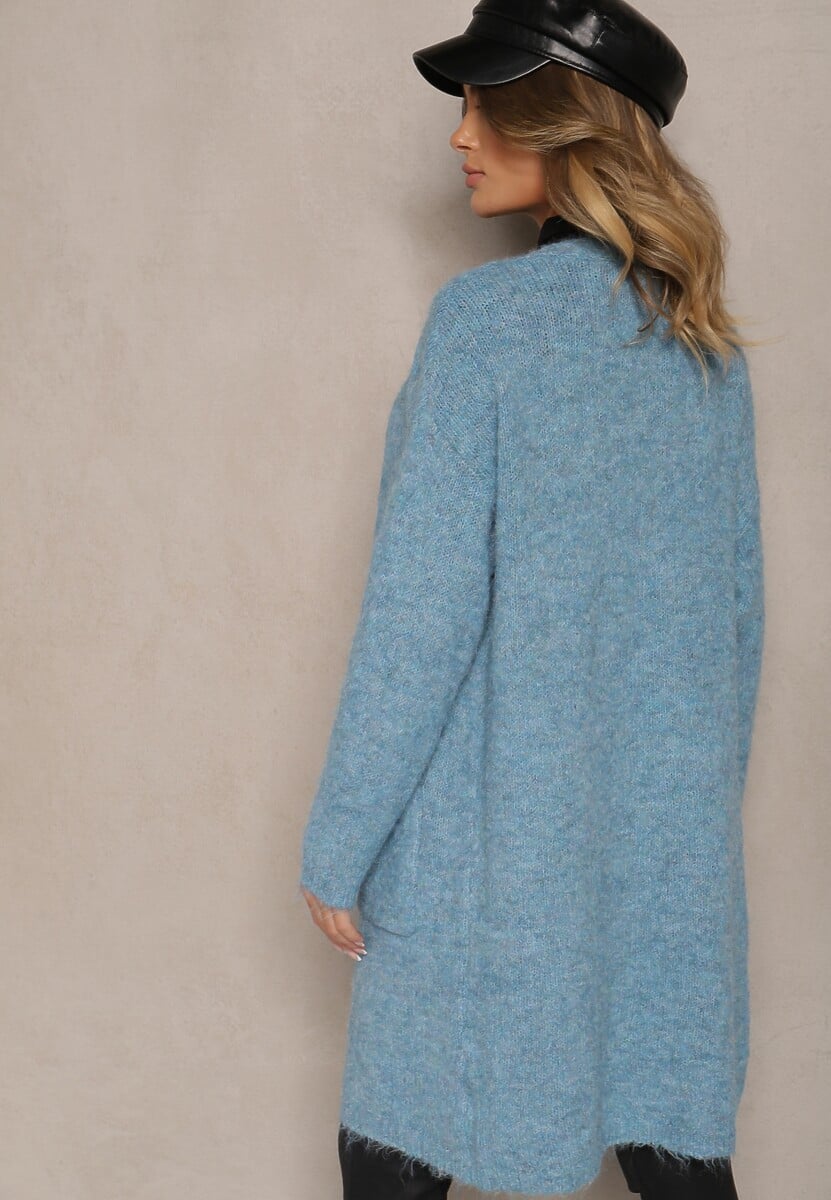 Niebieski Kardigan Niezapinany z Wełną i Kieszeniami Miathinae