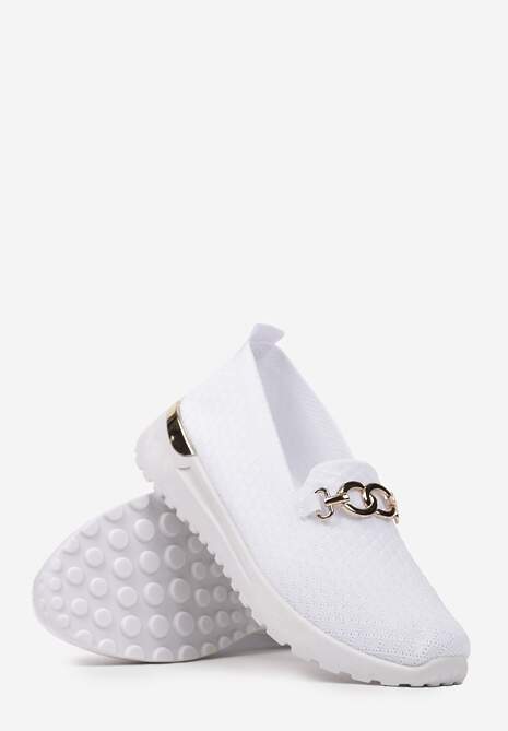 Białe Wsuwane Półbuty w Stylu Tenisówek Ozdobione Klamrą Wiatalia