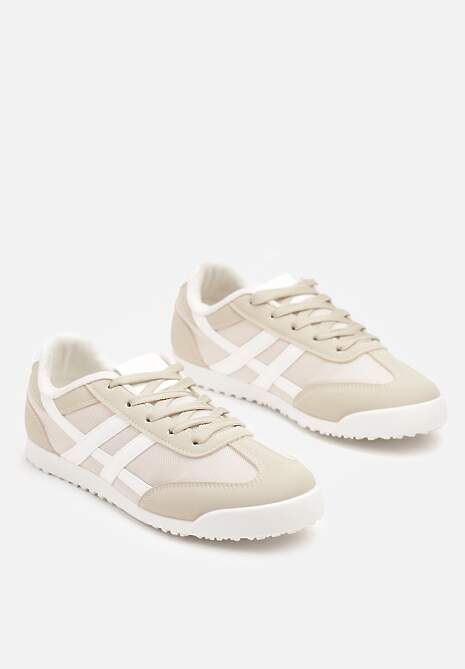 Beżowe Sneakersy na Płaskiej Podeszwie z Geometrycznym Wzorem Rivmi