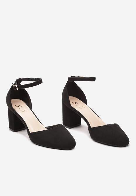 Czarne Czółenka Zapinane wokół Kostki z Ekozamszu na Słupku Tlviana