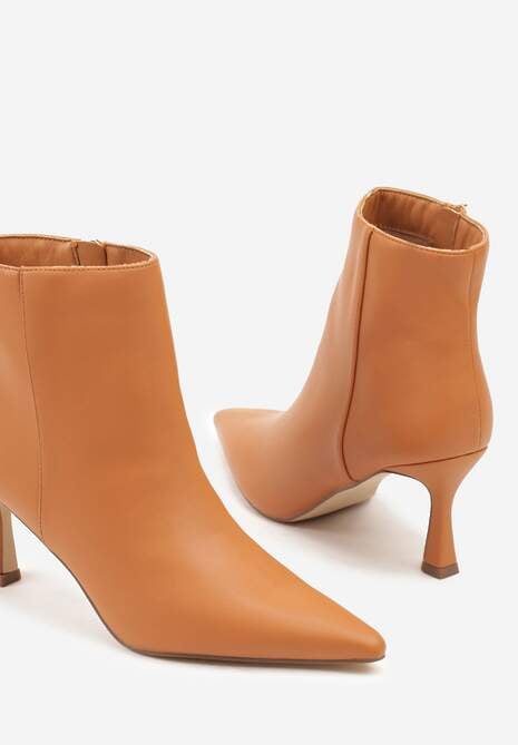 Jasnobrązowe Botki do Kostki Vices na Klepsydrowym Obcasie z Noskiem w Szpic Vidvire