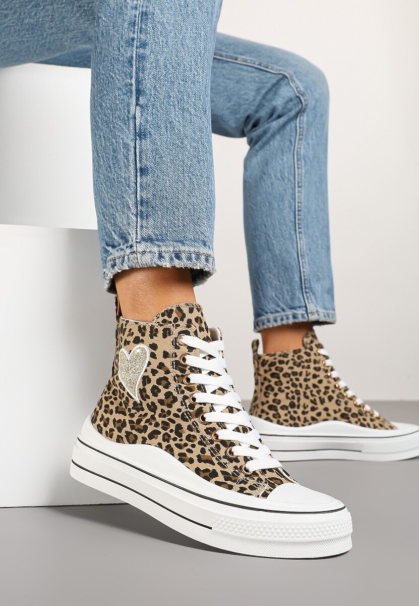 Panterkowe Trampki na Platformie z Serduszkiem za Kostkę Ellista