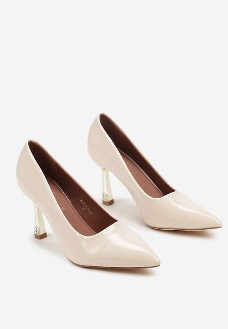 Jasnobeżowe Szpilki Lakierowane Vices ze Skórzaną Wkładką i Cyrkoniami Avadvire