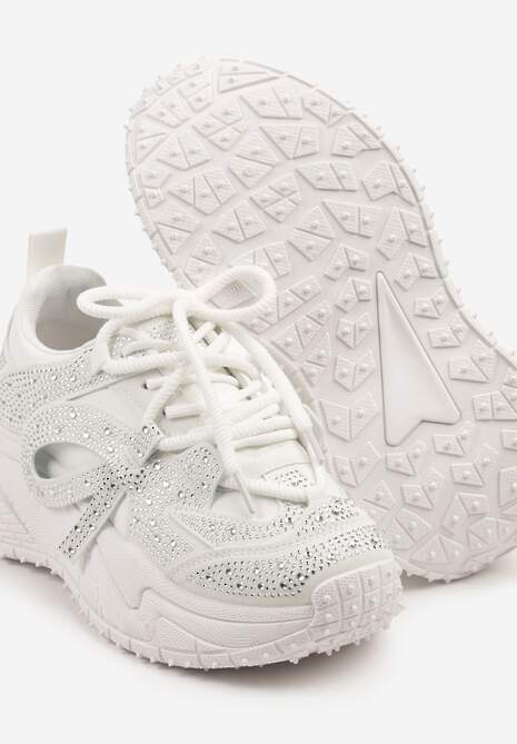 Białe Sneakersy z Cyrkoniami i Ozdobnym Sznurowaniem Sorvea