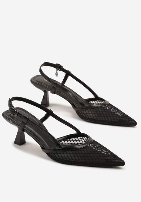 Czarne Sandały Vices na Kaczuszce Slingback z Siateczkową Cholewką Lumevile