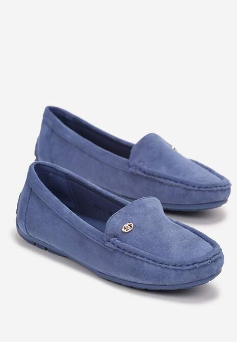 Jasnoniebieskie Mokasyny ze Skórzaną Wkładką i Przeszyciami Yaritza