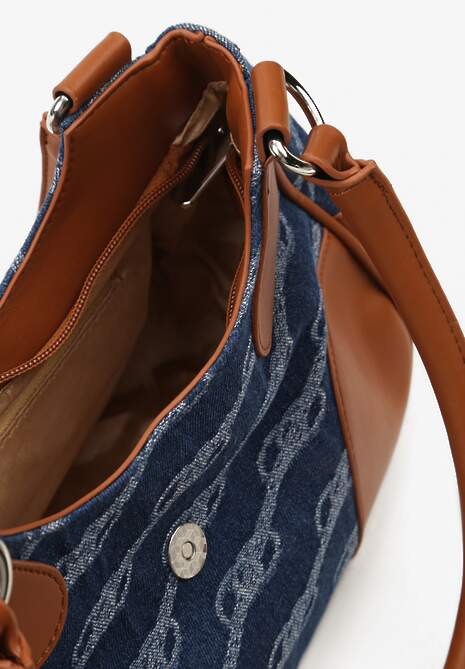 Niebieska Mała Torebka Baguette Ozdobiona Wstawką z Jeansu Qarama