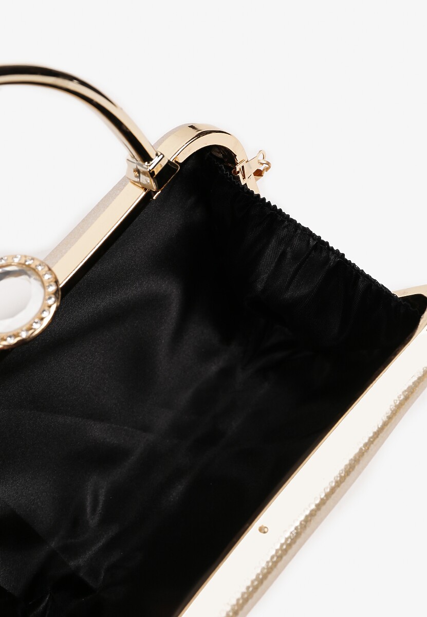 Złota Torebka Kopertówka z Ozdobną Rączką i Cyrkoniowym Zatrzaskiem Riverdi