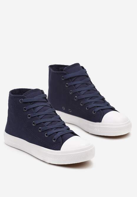 Granatowe Trampki z Wysoką Cholewką i Sznurowaniami Relagia