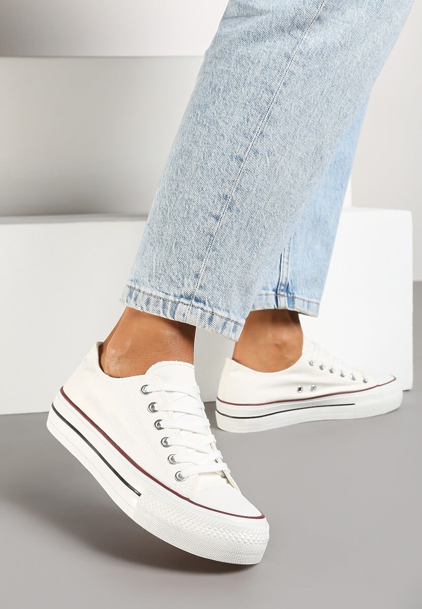 Biało-Czerwone Casualowe Trampki na Platformie ze Sznurowaniem Ravathra