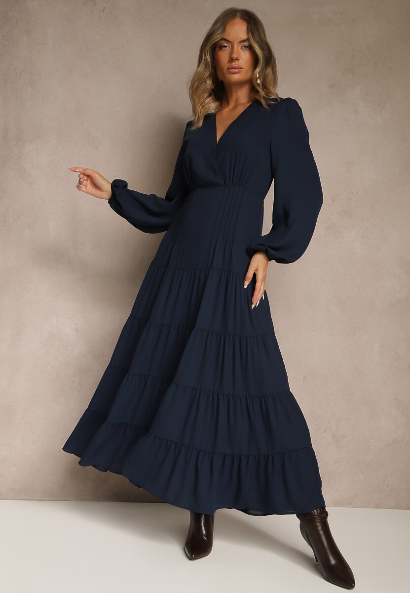 Czarna Kopertowa Sukienka Vices o Rozkloszowanym Kroju Resvima