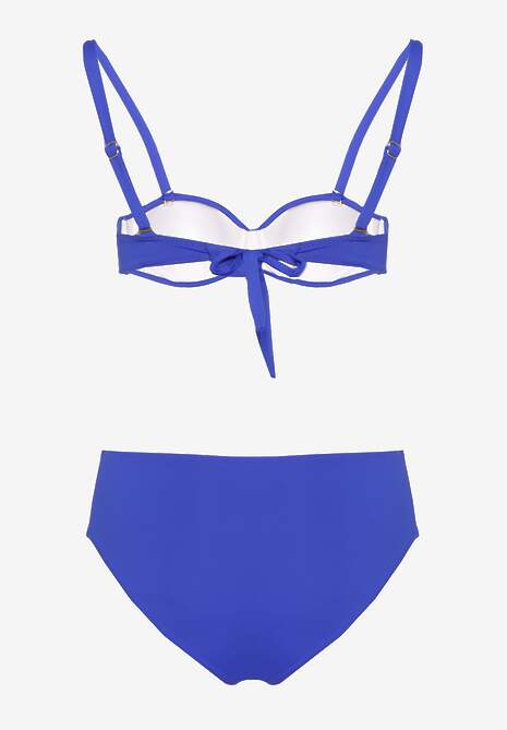 Niebieskie Bikini Biustonosz Ozdobiony Geometryczną Aplikacją i Majtki Figi Kinrina