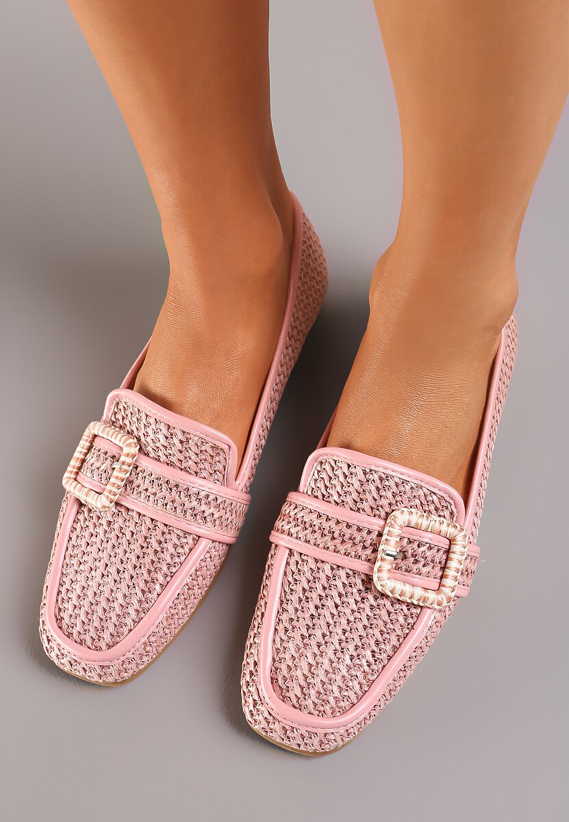 Różowe Mokasyny z Szeroką Klamrą Nawina