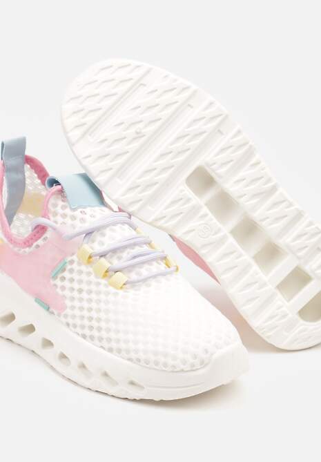Biało-Różowe Buty Sportowe Sneakersy Siateczkowe na Tłoczonej Platformie Lurilia