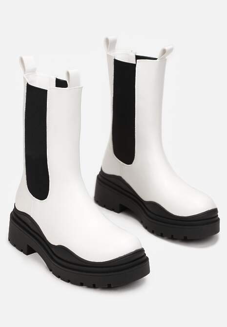 Białe Botki Sztyblety z Kolorowymi Wstawkami i Podeszwą Balke