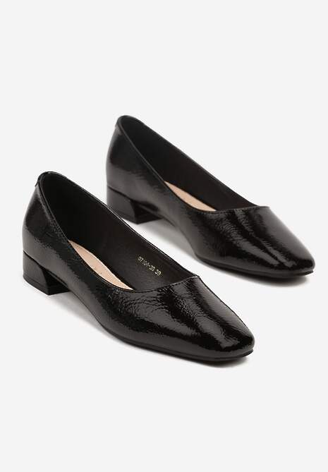 Czarne Czółenka Lakierowane Vices z Wkładką ze Skóry Naturalnej Naliorelle