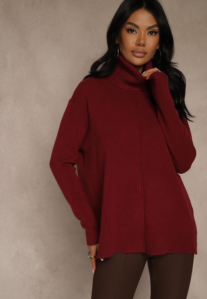 Bordowy Golf o Fasonie Klasycznego Swetra z Domieszką Kaszmiru Rorilaine