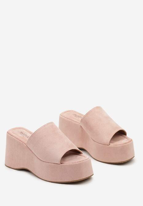 Różowe Klapki z Ekozamszu na Koturnie Rosolia