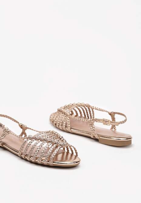 Szampańskie Płaskie Sandały z Ekoskóry z Cienkimi Paskami z Plecionki Elloise