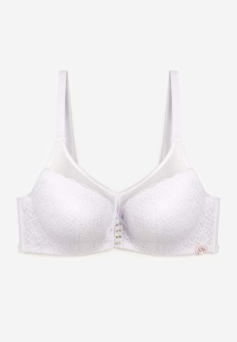 Biały Koronkowy Biustonosz Full Cup z Regulowanymi Ramiączkami Zdobiony Cyrkoniami Elleth