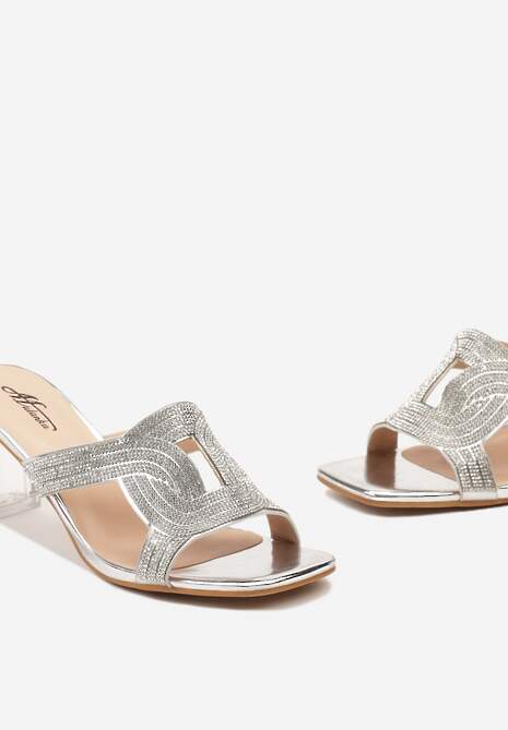 Srebrne Klapki z Transparentnym Słupkiem i Cyrkoniami Valmara