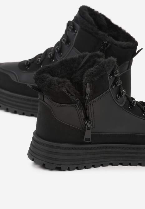 Czarne Sneakersy w Stylu Traperów na Platformie Ewedora