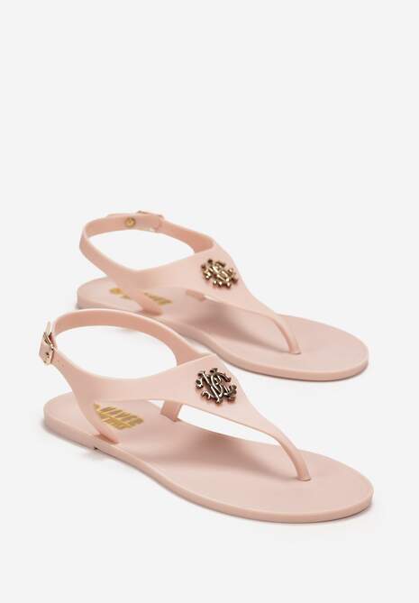 Ciemnobeżowe Japonki z Metalową Ozdobą i Sprzączką Bonittane