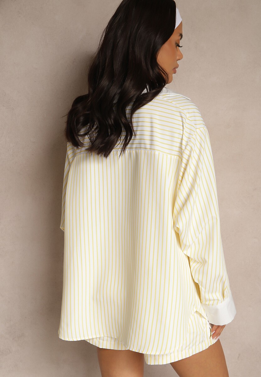 Żółta Koszula Ozdobiona Kieszonką i Paskami Zarindia