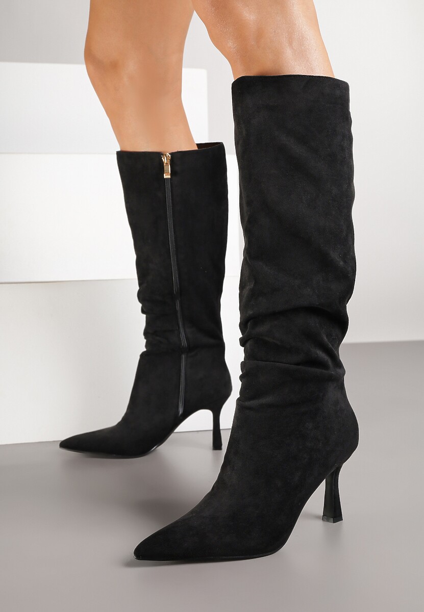 Czarne Kozaki na Szpilce o Geometrycznym Kształcie Latonelle