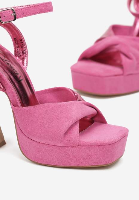 Fuksjowe Sandały na Wysokim Słupku i Platformie z Ozdobnym Paskiem Rupina