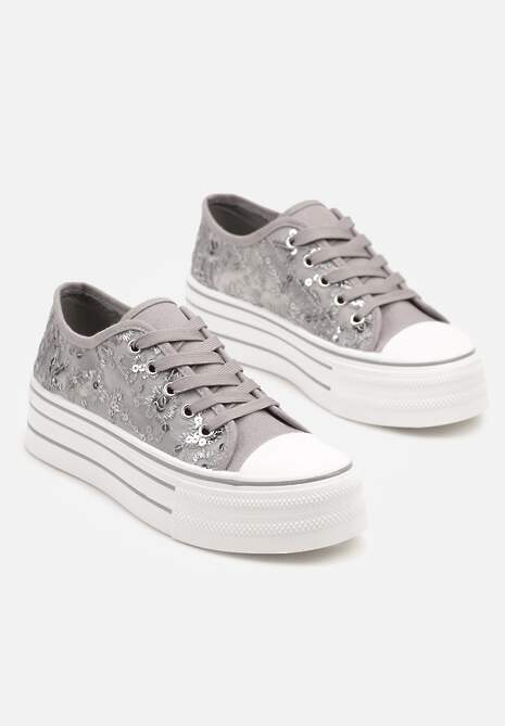 Szare Trampki Vices z Siateczki z Cekinami na Grubej Podeszwie Telanila