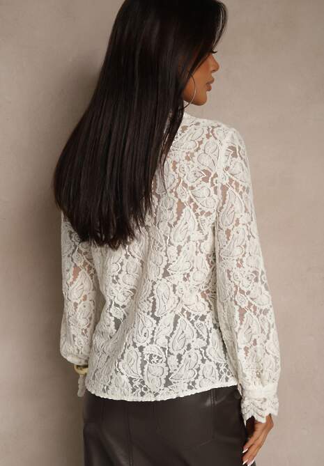 Biała Koszula Koronkowa na Guziki Acameda