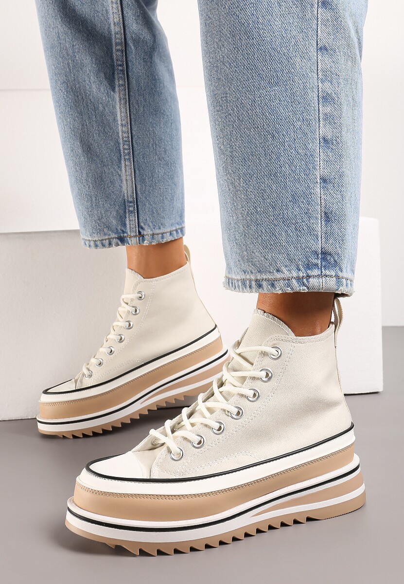 Beżowe Trampki za Kostkę z Dekoracyjną Platformą Lomiata