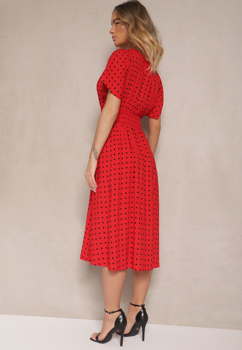 Czerwona Bawełniana Sukienka o Rozkloszowanym Fasonie w Kropki Tolimirae