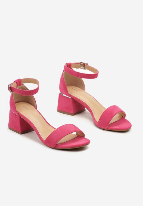 Fuksjowe Sandały na Słupku z Imitacji Skóry Zdobione Elementami o Metalicznym Wykończeniu Aloeli