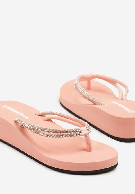 Ciemnoróżowe Japonki na Koturnie Zdobione Cyrkoniami Casallin