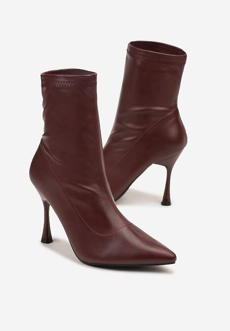Bordowe Elastyczne Botki Vices na Klepsydrowym Obcasie Noraye