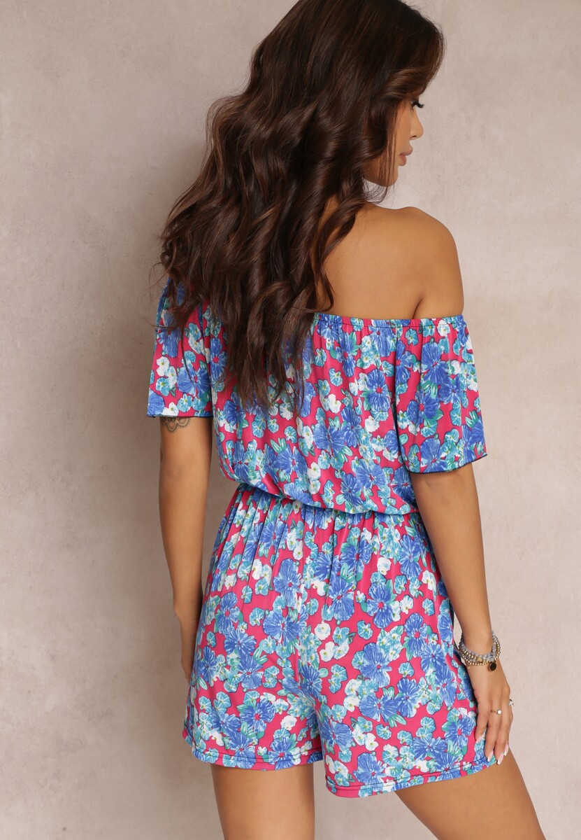 Niebieski Kombinezon z Gumką w Pasie i Hiszpańskim Dekoltem Xenesa