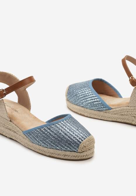 Niebieskie Sandały Espadryle Udekorowane Plecionką na Koturnie i Nosku Suniva